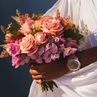 手拿着手捧花花束婚礼摄影图