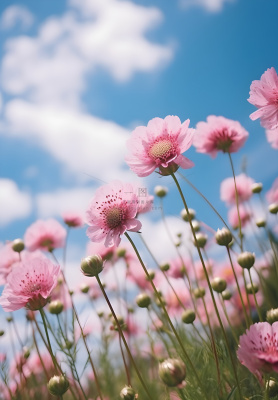 春夏蓝天白云花草绚丽摄影海报素材背景