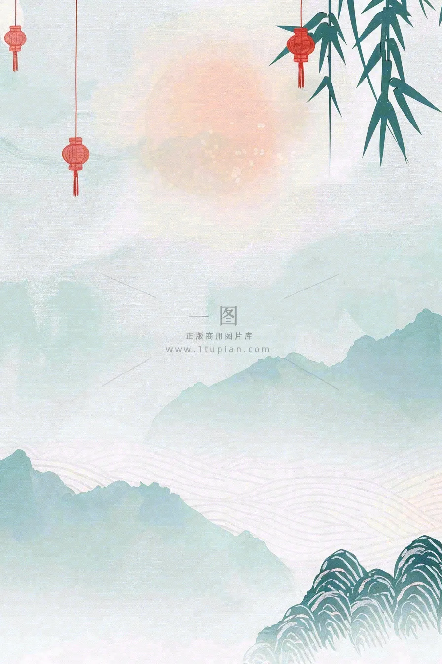 古风山水水墨画柳树柳条日出燕子惊蛰清明端午插画背景