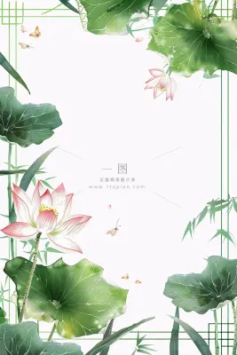 夏天大暑处暑端午节绿色荷花荷叶小清新唯美插画背景 夏天大暑处暑端午节绿色荷花荷叶小清新唯美插画背景