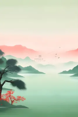 国风清新山河绿植背景 国风清新山河绿植背景