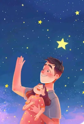 父亲节爸爸和孩子互动温馨卡通插画背景 父亲节爸爸和孩子互动温馨卡通插画背景