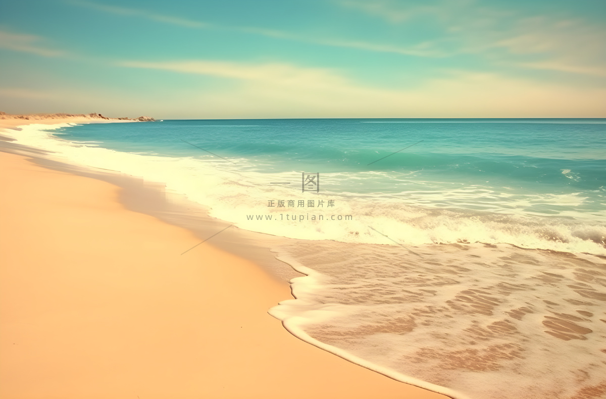 清澈的海水和沙滩,背景是波浪,浅蓝绿色和浅米色风格,简单,flickr,konica big mini,迷人,棕色和蓝色,yankeecore摄影图