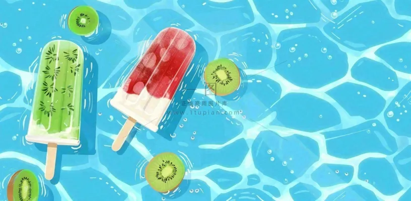 夏日游泳池冰淇淋凉爽立夏夏至小暑大暑插画背景 夏日游泳池冰淇淋凉爽立夏夏至小暑大暑插画背景