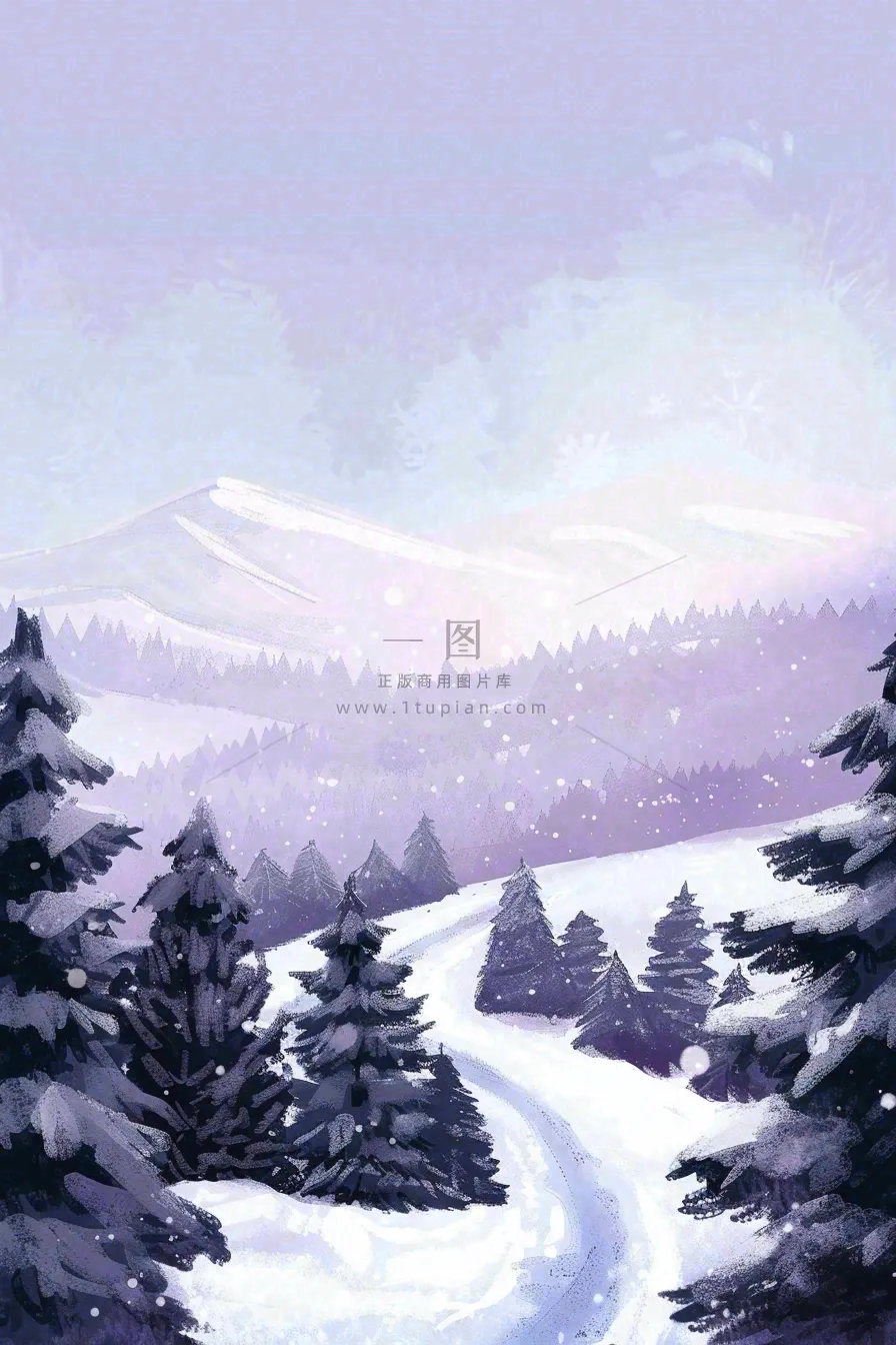 冬天白雪覆盖寒冷唯美雪景小寒插画背景