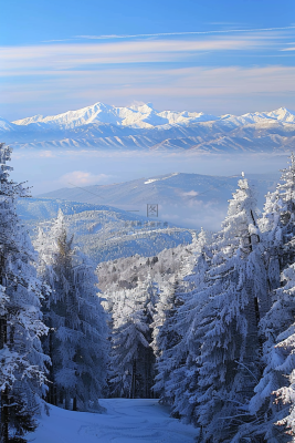 冬季森林雾凇山川摄影图