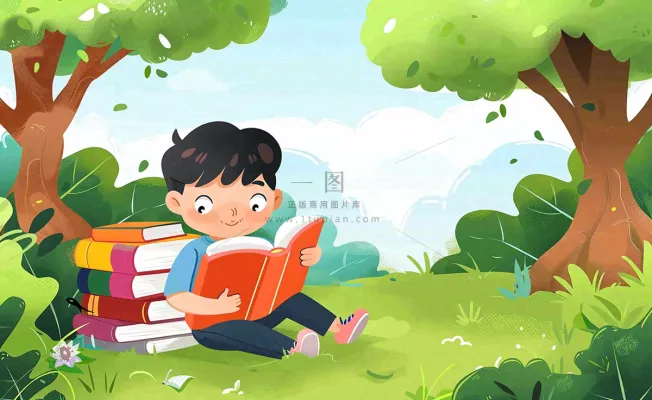 大自然阅读书本知识大树草坪世界读书日卡通插画背景