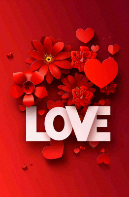 红色鲜花情人节love立体插画情人节七夕背景 红色鲜花情人节love立体插画情人节七夕背景