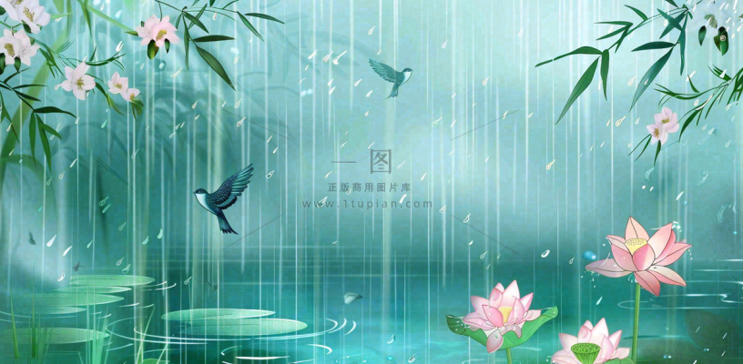 春天梅雨时节春暖花开燕子雨水谷雨惊蛰插画背景