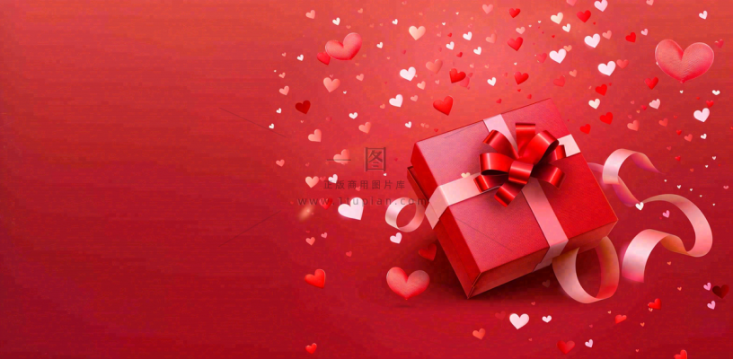 红色爱心礼盒浪漫妇女节情人节七夕插画背景