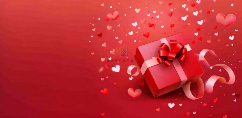 红色爱心礼盒浪漫妇女节情人节七夕插画背景