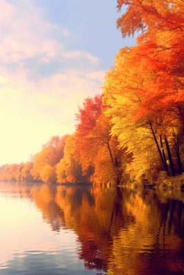 树林湖边秋叶意境节气海报背景 树林湖边秋叶意境节气海报背景