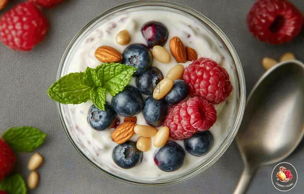 水果坚果酸奶树莓蓝莓食物饮品摄影图