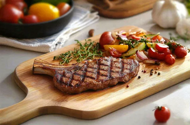 美味的煎牛排牛肉番茄土豆西餐美食摄影图