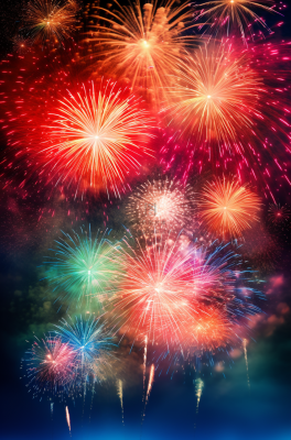 烟花五颜六色的烟花庆典新年节日暮色的天空背景摄影图