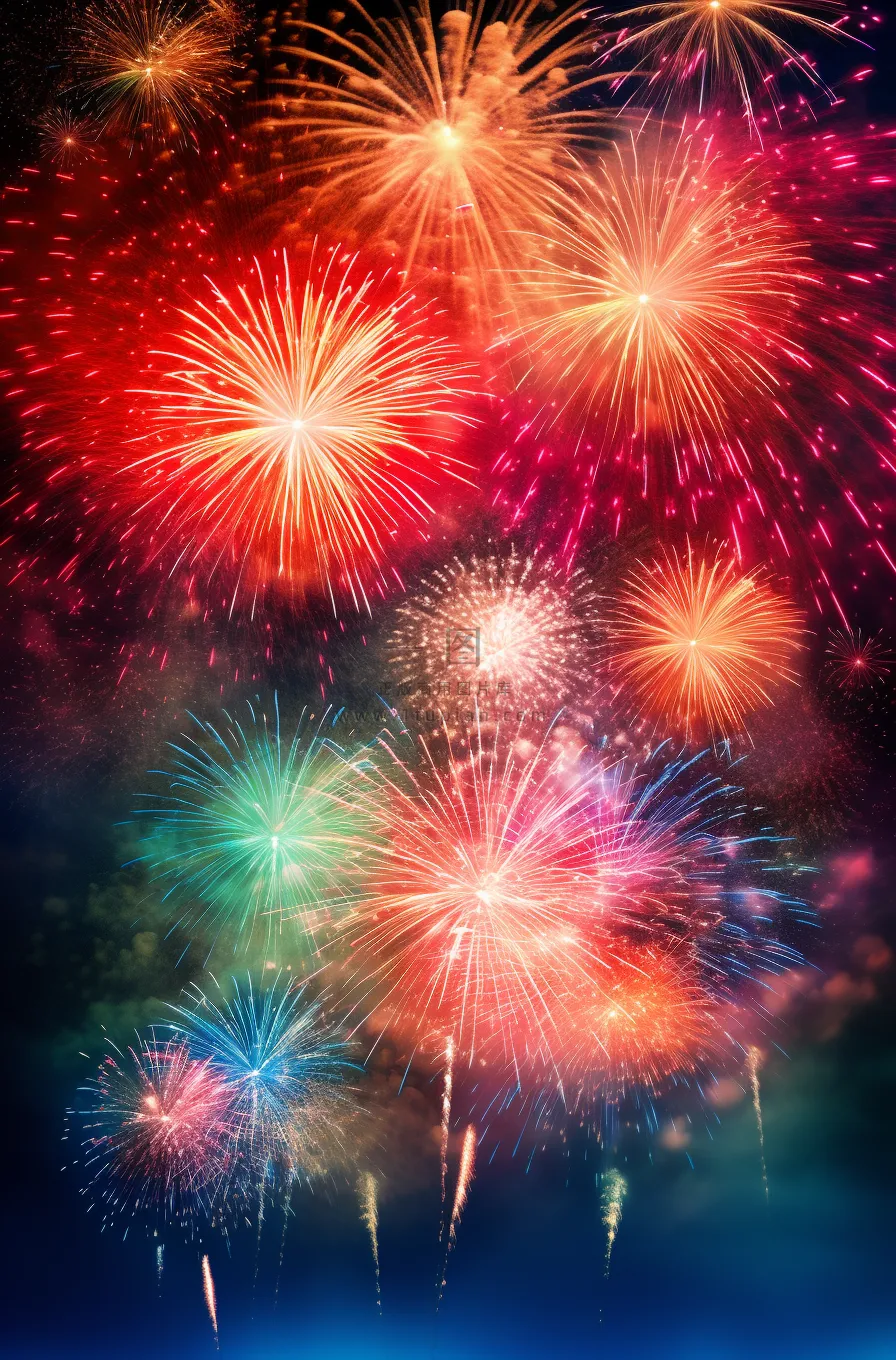 烟花五颜六色的烟花庆典新年节日暮色的天空背景摄影图