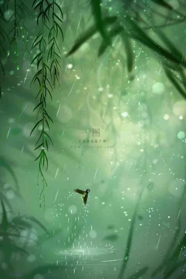 绿色简约小清新柳树雨天燕子雨水谷雨插画背景 绿色简约小清新柳树雨天燕子雨水谷雨插画背景