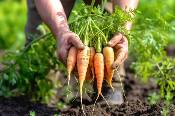 蔬菜农民手捧着刚拔出来的胡萝卜摄影图