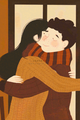 情侣相拥陪伴情人节七夕复古插画背景