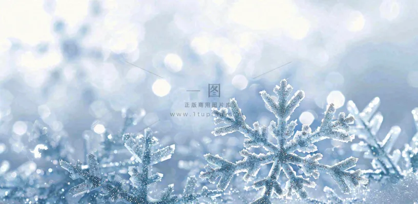 冬天白色雪花闪亮水晶银色大雪小雪摄影图