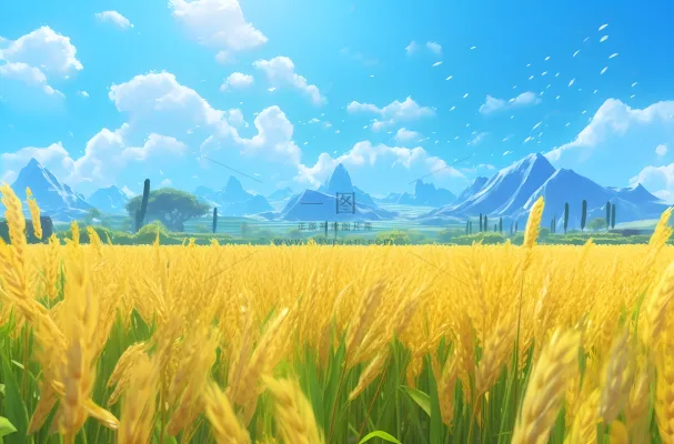 蓝天白云下金黄色的稻田插画背景