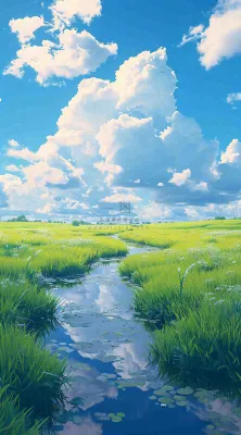 春天河边青草池塘蓝天白云，立春