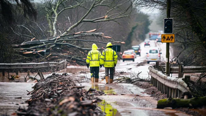 洪水自然灾害防洪预警摄影图