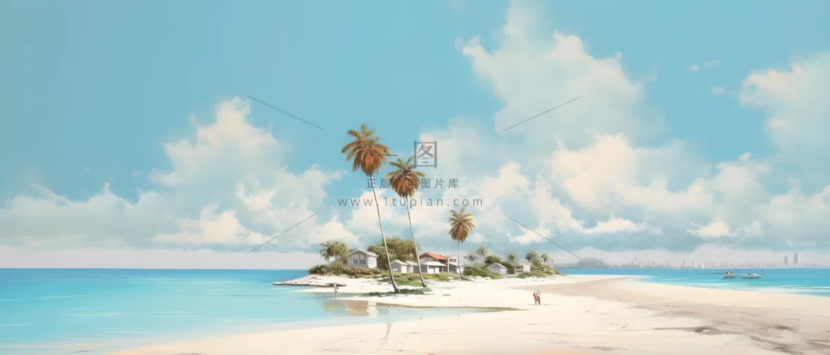 岛上的海滩清爽干净的风格天蓝色和米色宁静的氛围天蓝色背景