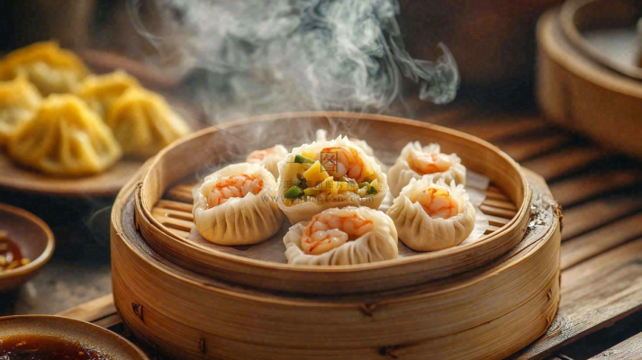 虾仁烧麦早点早餐美食摄影图