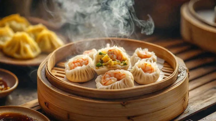 虾仁烧麦早点早餐美食摄影图