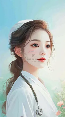 简约天空花草温馨护士医生枝叶插画 简约天空花草温馨护士医生枝叶插画