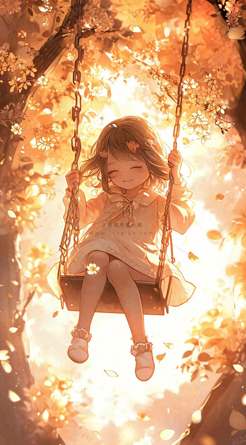 秋天落叶季节少女玩耍荡秋千,秋分儿童