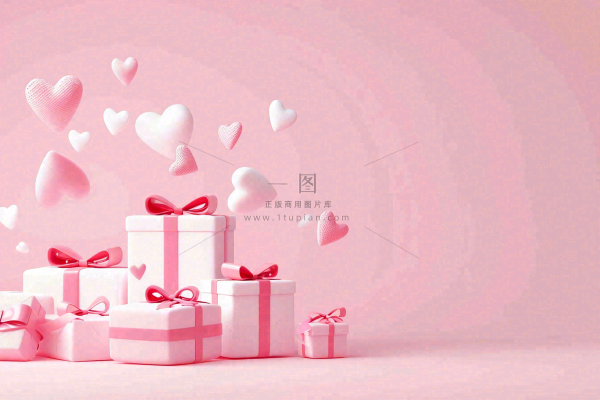粉色爱心礼盒礼物浪漫唯美立体插画妇女节情人节七夕背景