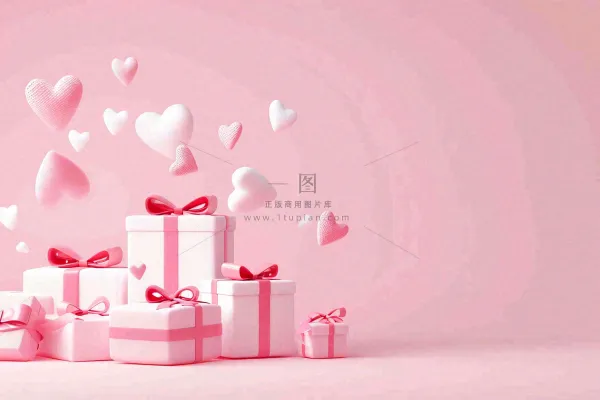 粉色爱心礼盒礼物浪漫唯美立体插画妇女节情人节七夕背景
