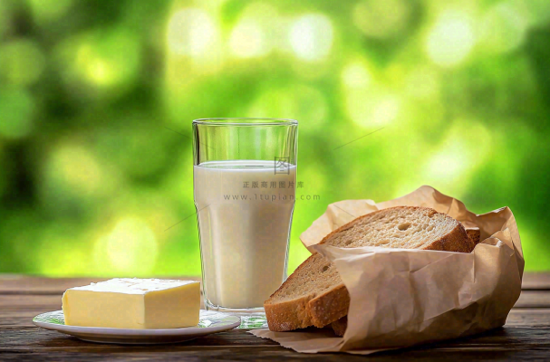 营养美味早餐面包吐司牛奶摄影图