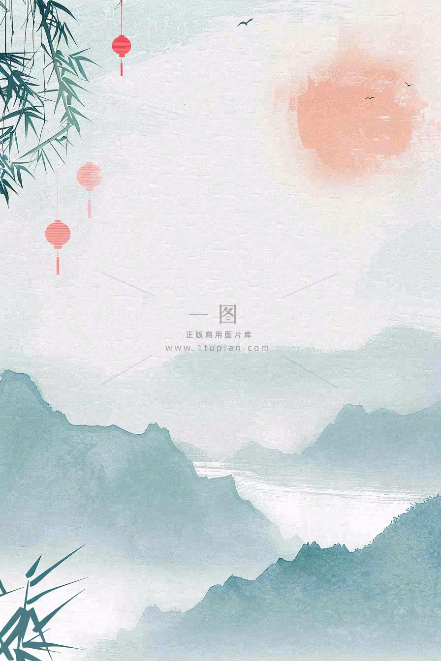 古风山水水墨画柳树柳条日出燕子惊蛰清明端午插画背景