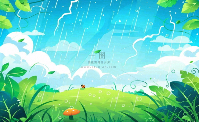 惊蛰雨水谷雨春天卡通手绘插画瓢虫昆虫绿色花草卡通插画背景 惊蛰雨水谷雨春天卡通手绘插画瓢虫昆虫绿色花草卡通插画背景