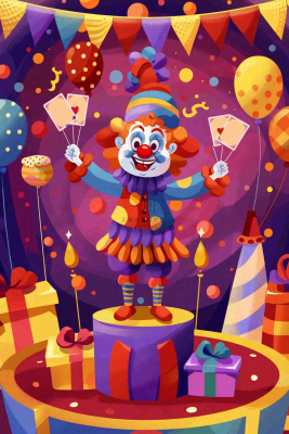 马戏团小丑表演开心紫色卡通搞怪愚人节插画背景