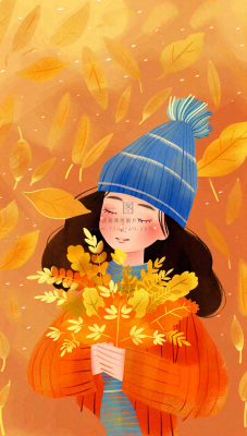 秋天女孩抱着落叶唯美卡通插画秋分立秋背景 秋天女孩抱着落叶唯美卡通插画秋分立秋背景