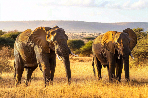 非洲大草原大象象群野生动物保护动物摄影图