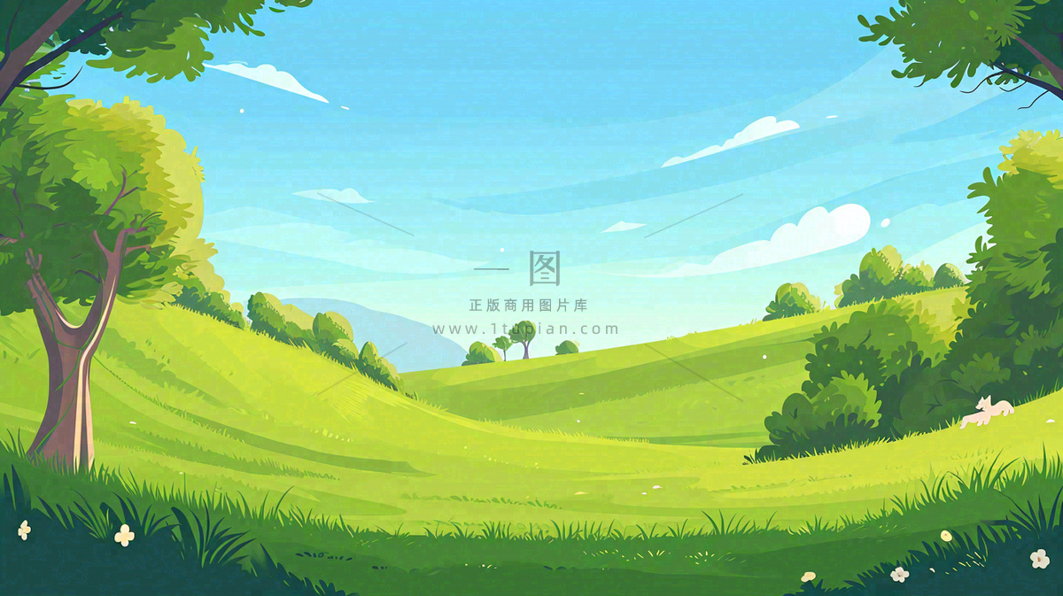 春天郊游青草树木动物蓝天清新,春分