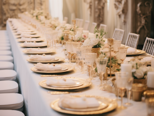 婚礼餐桌西餐奢华白金摄影图