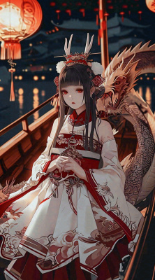 少女漫画古风灯笼夜晚夜景船只手绘插画 少女漫画古风灯笼夜晚夜景船只手绘插画