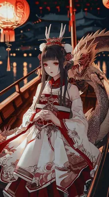少女漫画古风灯笼夜晚夜景船只手绘插画 少女漫画古风灯笼夜晚夜景船只手绘插画