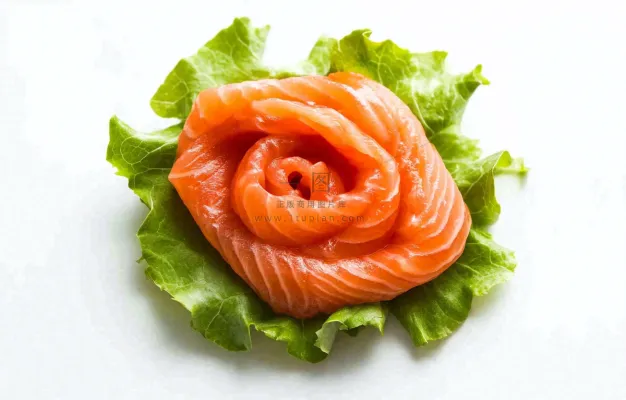 生鱼片三文鱼生菜食物摄影图