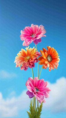 春天蓝天白云草坪鲜花，五彩缤纷鲜艳摄影图