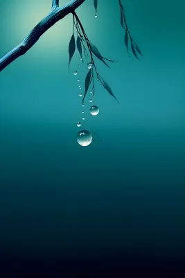 树叶蓝色雨滴简约清新背景 树叶蓝色雨滴简约清新背景