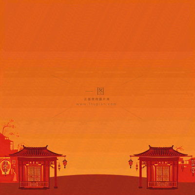 红色渐变国风建筑剪影，中国风简约