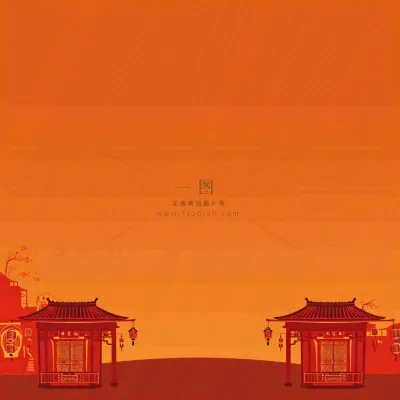 红色渐变国风建筑剪影,中国风简约 红色渐变国风建筑剪影,中国风简约