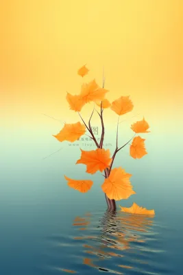 简约银杏叶金鱼简约秋叶背景